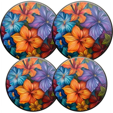 

Electric Stove Burner Covers Set of 4 Round Burner Cover 8 and 10 Inch Vibrant And Colorful Painting of Various Hibiscus Flowers