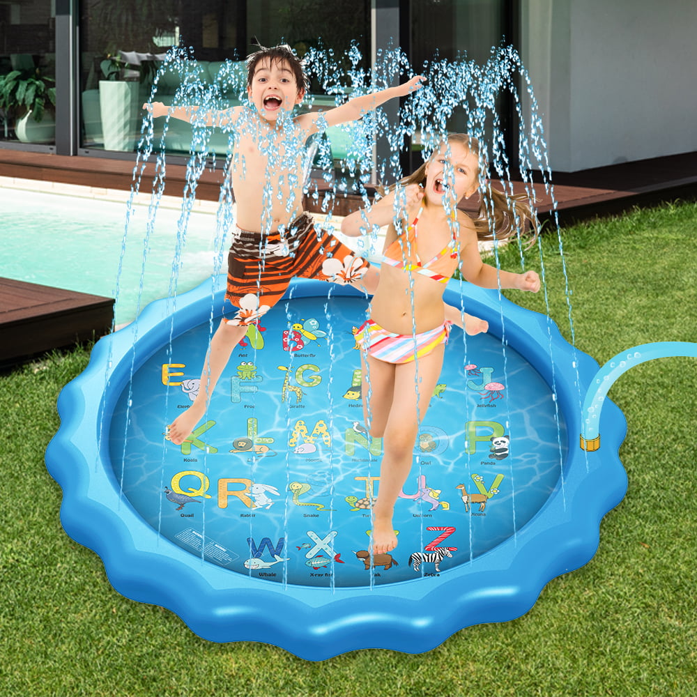 Child Yeah-hhi Summer Outdoor Water Toys Splash Pad Sprinkler Mat Pool Kids Splash Play Mat Fun Games Learning Party for Toddlers