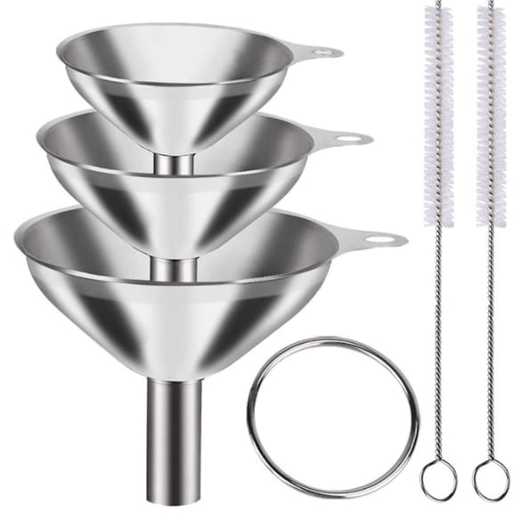 3-in-1 Stainless Steel Small Kitchen Funnel Set, Durable Dishwasher-Safe Metal Funnels for Filling Bottles Essential Oils Liquid Spice