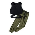 thumbnail image 2 of YWDJ Travel Outfits for Girls 2 Piece Sets Summer Kids 6-14 T Sleeveless Tank Tops Cargo Pants Fashion Clothes Army Green 8 T, 2 of 8