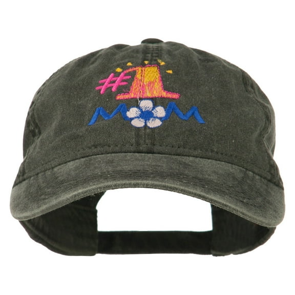 Number 1 Mom Embroidered Washed Cap - Black OSFM