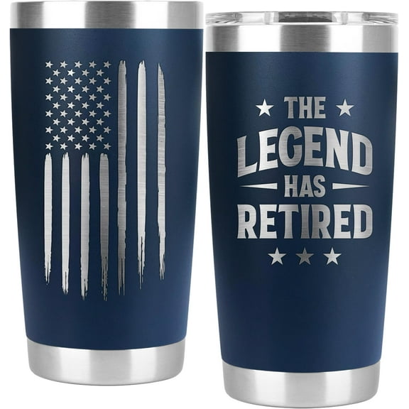 Retirement Gifts for Men 2023 - The Legend Has Retired - American Flag Tumbler, Engraved Gifts, Retirement Gag Gifts Idea for Men, Him, Husband, Coworkers (Navy 20 Oz)