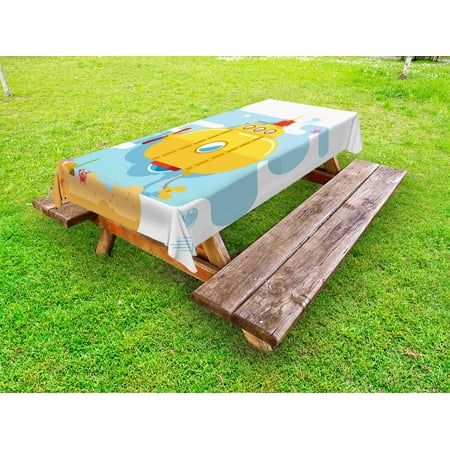 Yellow Submarine Outdoor Tablecloth Underwater Yellow Submarine Outdoor Tablecloth Underwater Ilration Crab And Starfish Animal Print Decorative Washable