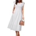 thumbnail image 1 of Vestido sencillo a rayas, midi, de verano, línea A, boda, blanco, 1 of 5
