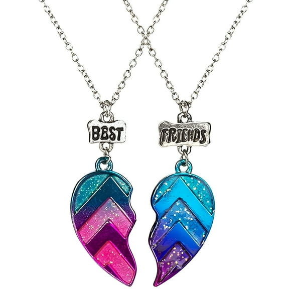 DESIGNICE Unisex 2 Pcs BFF Necklace Womens Heart Pendant Best Friend Letter Necklace Fashion Couple Chain Necklace Men Friendship Jewelry (Multicolor)