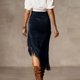 thumbnail image 4 of Falda de Franja para Mujeres de Cintura Alta Bodycon Midi Asimétrica Split Western Style, 4 of 7
