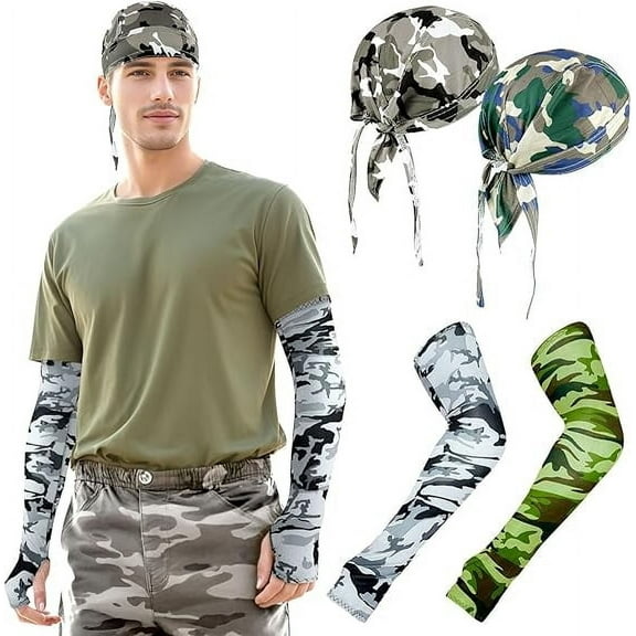 WOWSTYLE 4 Pcs Skull Caps for Men Fashion Camo Sweat Wicking Helmet Liner/Hard Hat Beanie Breathable Motorcycle Cycling Sports Cap Camo Sweats Valentine's Day Gift