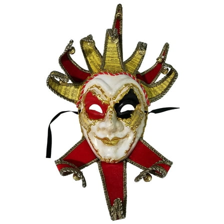 Jester Red Yellow Decorate Wear Mardi Gras Masquerade Mask Wall Hanging