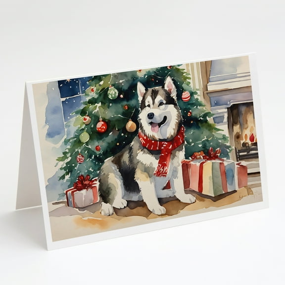 Alaskan Malamute Cozy Christmas Greeting Cards Pack of 8 7 in x 5 in