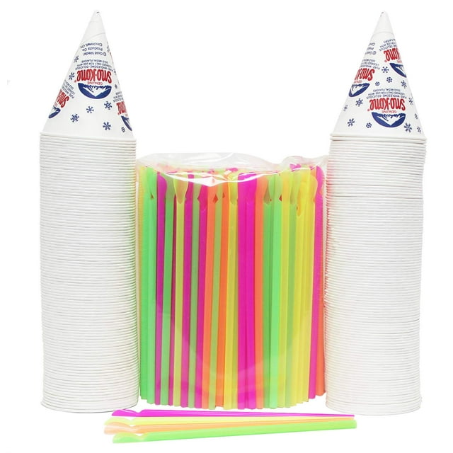200 Snow Cone Cups 6 Oz and 200 Spoon Straws