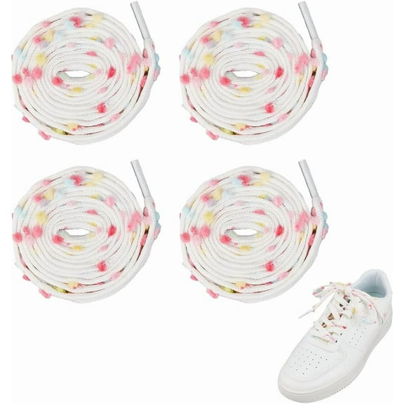 4 Pairs Colored Shoe Laces 11mm Width Flat Shoelaces Cute Shoe Strings Cotton Shoestrings with Rainbow Polka Dot Replacement Athletic Shoelaces