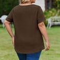 thumbnail image 4 of Trendy V Neck Pleated T Shirts for Women Plus Size Short Sleeve Tops Comfortable Soft Solid Color Loose Fit Curved Hem Dressy Summer Tees Coffee 5XL, 4 of 6
