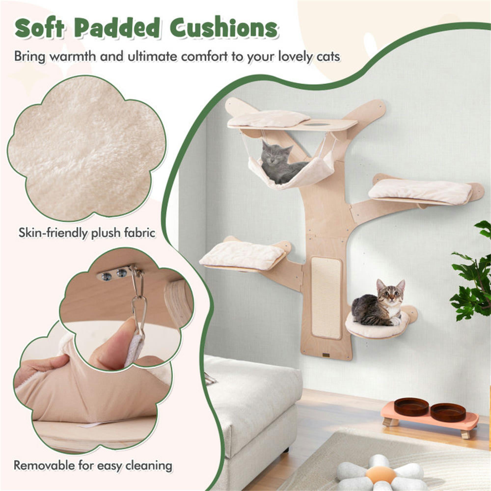 Kadyn 71" Wall Hanging Cat Tree Tower, Mounted Vertical Cat Climber Shelves with Hammock Platforms and Sisal Scratching Mat for Indoor Cats, Beige