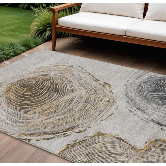 HomeRoots 582809 8 x 10 ft. Abstract Washable Indoor & Outdoor Rectangle Area Rug, Taupe, Gray & Brown
