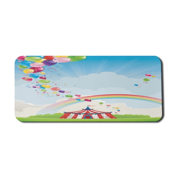 Circus Computer Mouse Pad, Circus Rainbow and Colorful Balloons Freedom Theme Traveling Cloudscape Festival, Rectangle Non-Slip Rubber Mousepad X-Large, 35" x 15", Multicolor, by Ambesonne