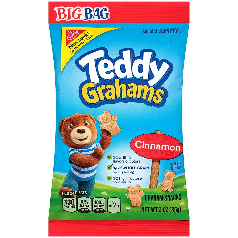Teddy Grahams Cinnamon Graham Snacks, Big Bag, 3 Ounce (Pack of 12