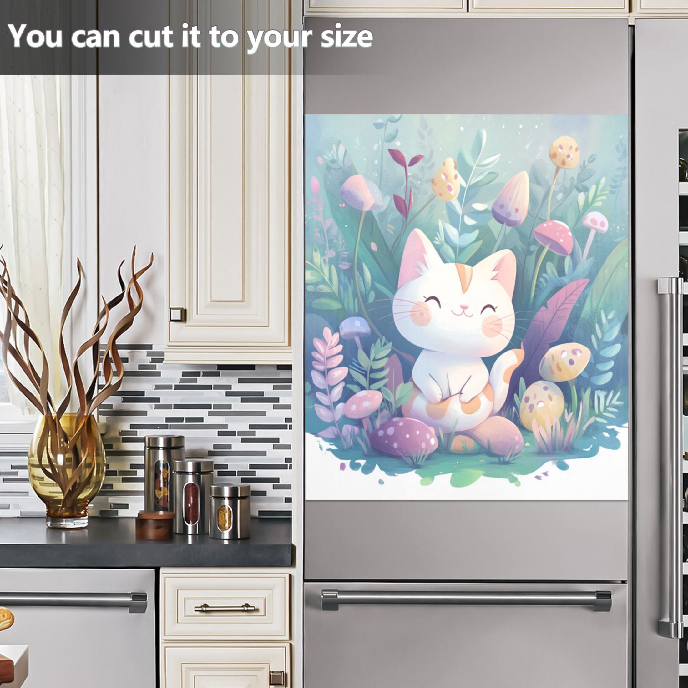 Dishwasher Magnetic Sticker 23x26 Inch Refrigerator Magnetic Sticker Washing Machine Magnetic Sticker Kitchen Panel Magnetic Sticker Home Decor Flower White Cat