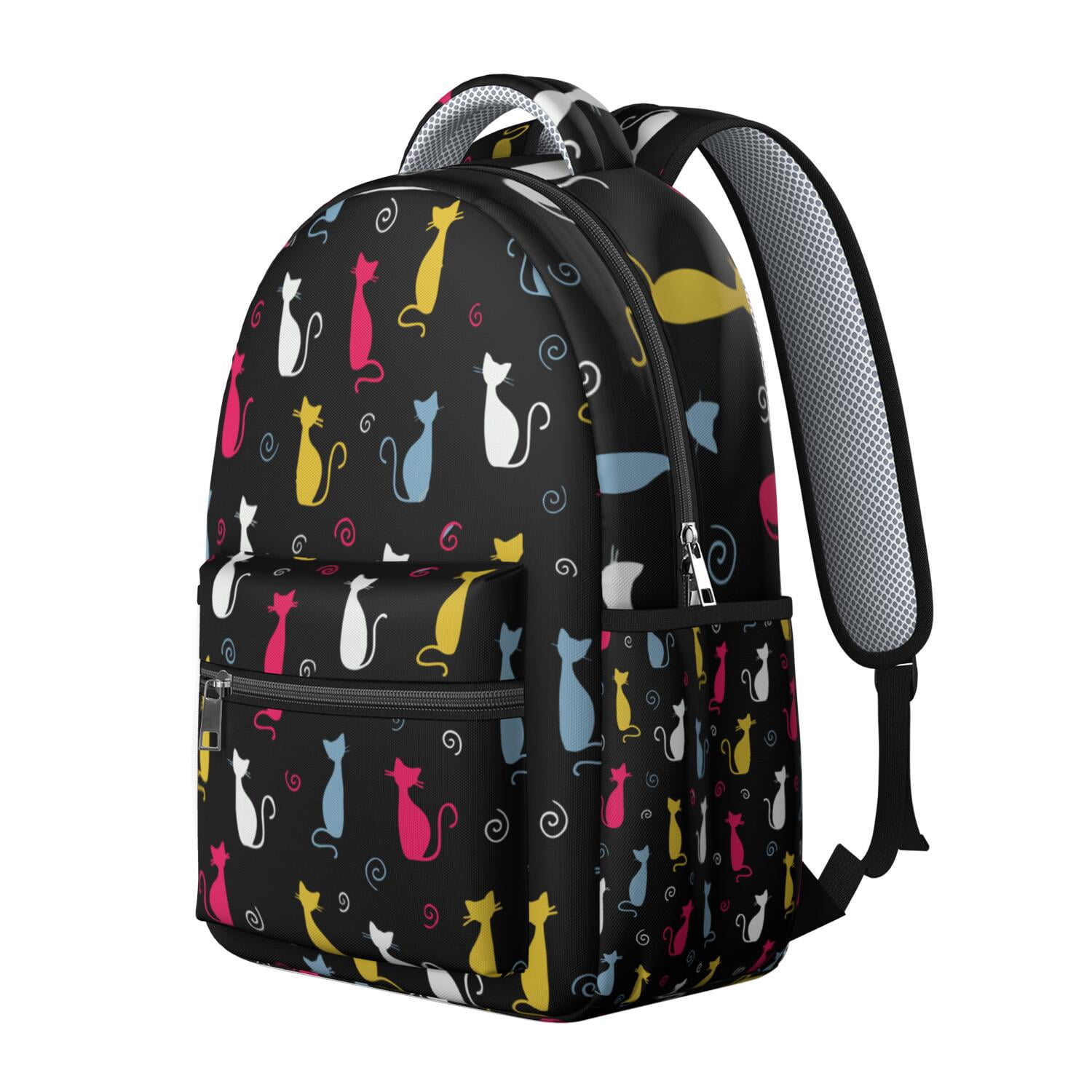 Pet Lover's Waterproof Backpack - Cute Cat Illustration, Ergonomic Design with Spinal Support