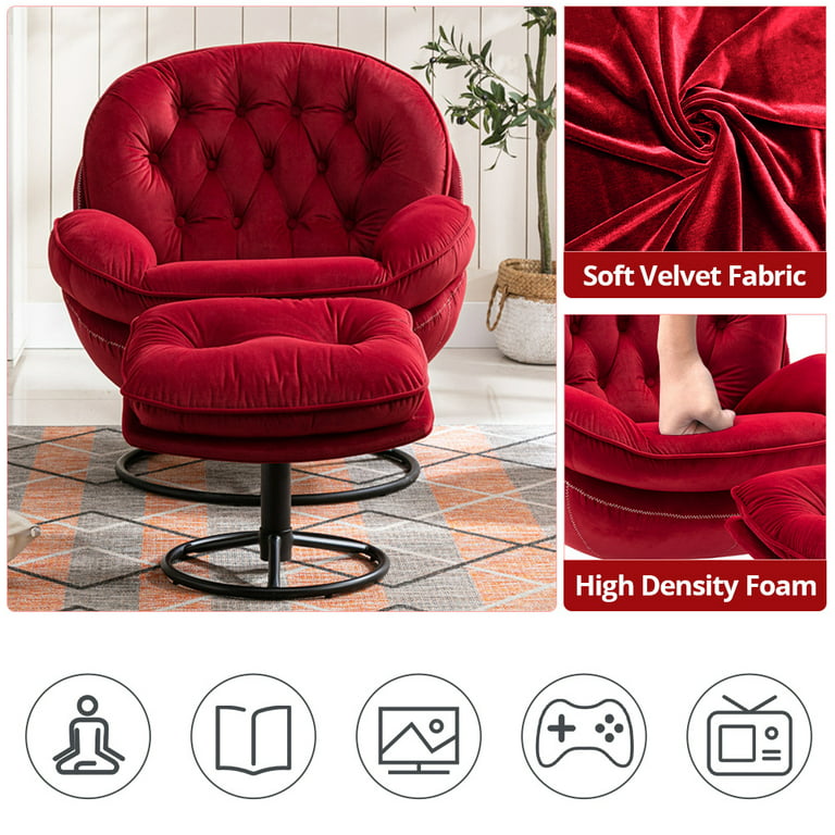 Samarbejde Prestige falskhed Velvet Swivel Accent Chair with Ottoman Set, Modern Lounge Chair with 360  Degree Swiveling Metal Base & Footrest, Comfy Single Sofa Chair for Living  Room Bedroom, Reading Room, Home Office, Dark Red -