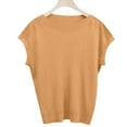 thumbnail image 4 of Wyobmus Womens Tops Stripe Texture Short Sleeve Lightweight Shirts Spring Fashion Trendy Tops Crewneck Casual Knit Tees Gold, 4 of 4