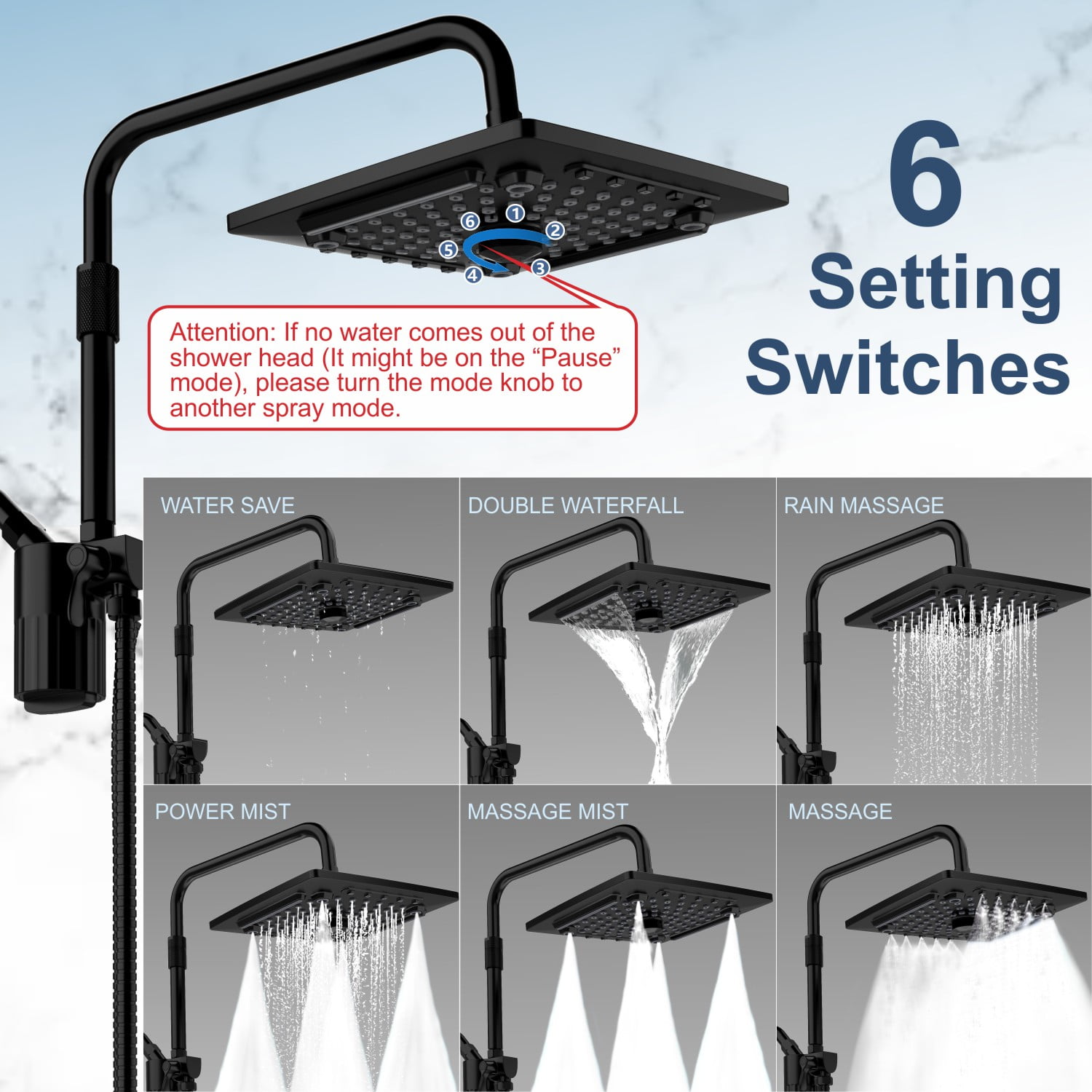 AUKTOPT 5 Spray Settings Filtered Shower Head Combo, High Pressure Handheld & Overhead Shower with Adjustable Height, Replaceable Filter Cartridge, 60" Hose, Matte Black