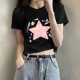 thumbnail image 2 of DeHolifer T-Shirts for Women Crewneck Star Printed Casual Summer Lightweight Short Sleeve Tee Tops Black L, 2 of 6