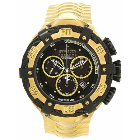 Invicta Reserve Zeus Bolt 21346 Men's Bolt Reserve Black Accented Bezel Black Dial Yellow Gold Steel Chrono Dive Watch ()