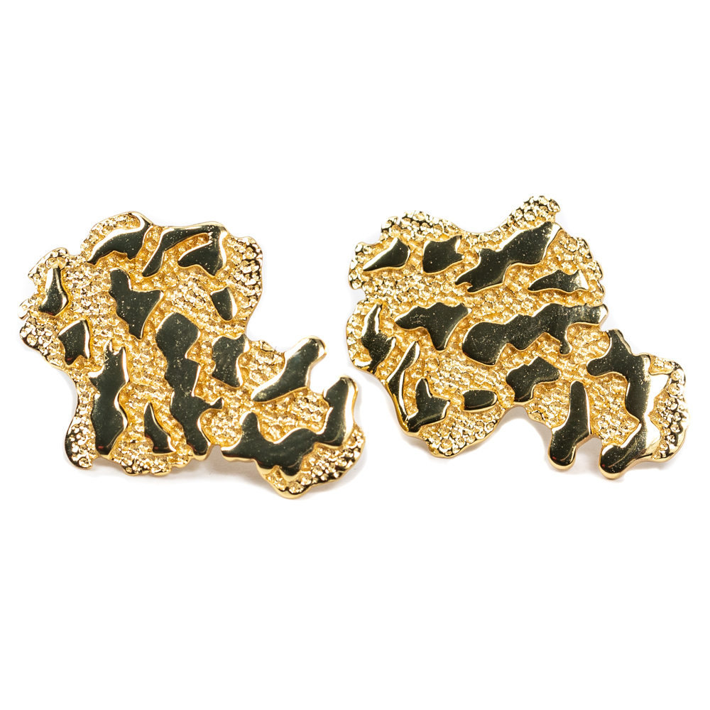 Men's Large 14k Yellow Gold Plated 925 Sterling Silver Screw Back Post Retro 90's Hip Hop Textured Solid Gold Big Nugget Stud Earrings
