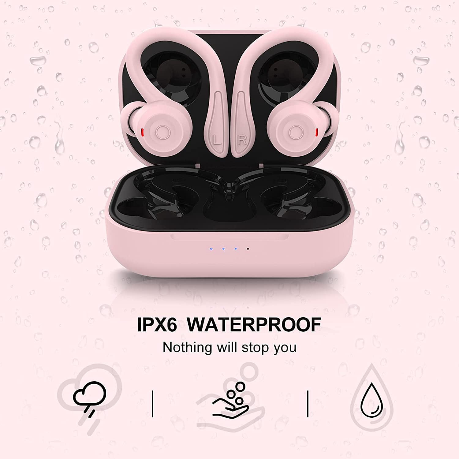 MOREFYOU MS-T20 Over-Ear Earbuds with Bluetooth 5.1, Pink