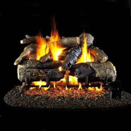 Peterson Vented Burner Systems - Peterson Real Fyre 24-inch Charred American Oak Log Set With Vented Natural Gas G45 Burner - Match Light