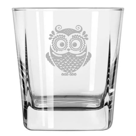 

12 oz Square Base Rocks Whiskey Double Old Fashioned Glass Owl Vintage
