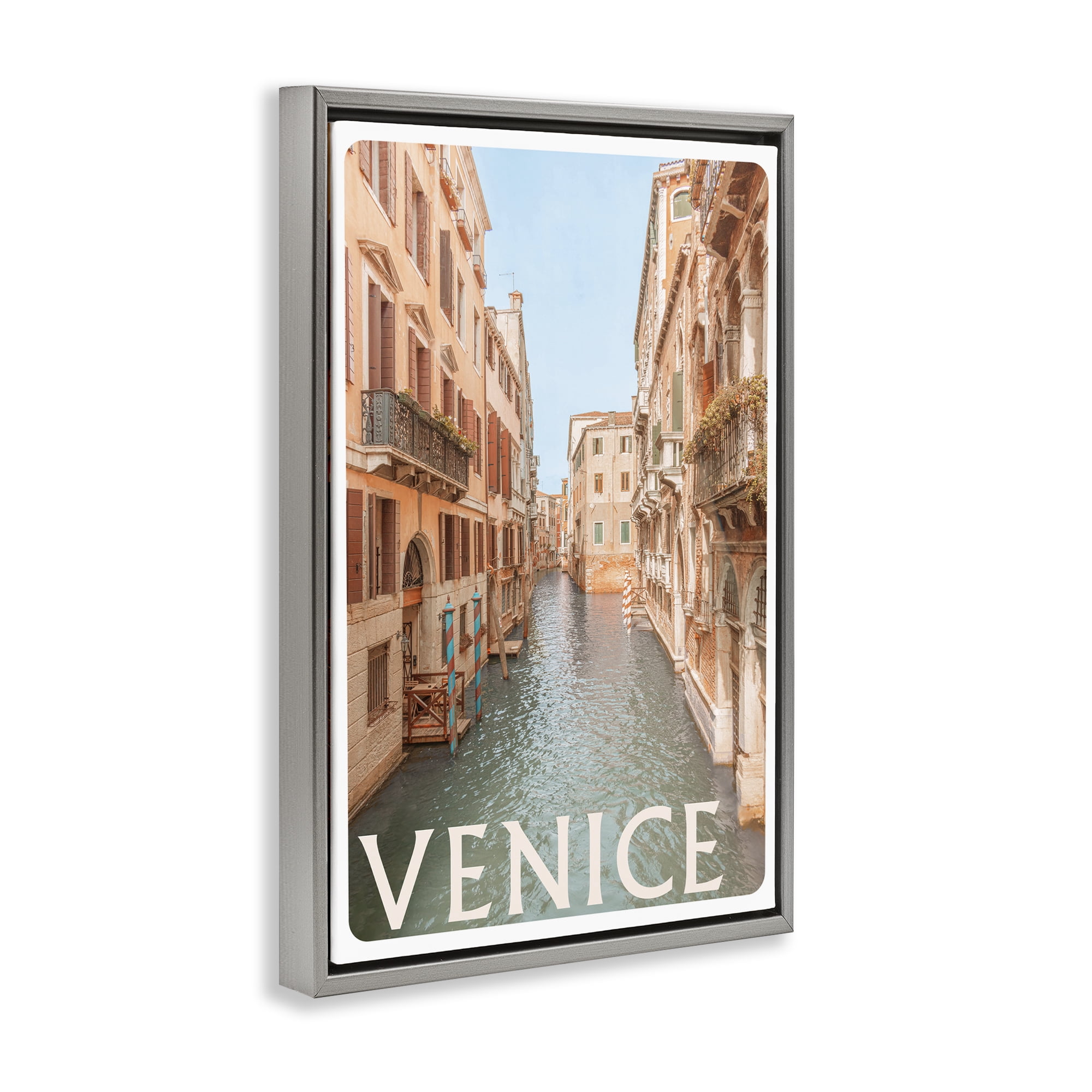 Stupell Industries Venice Canal Waterway Gray Framed Floater Canvas Wall Art, design by Erin Marie
