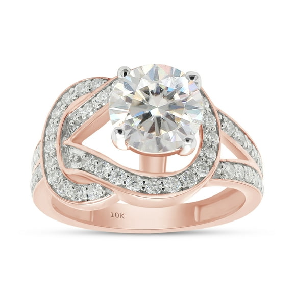 2 Carat Centre 7MM Round Cut Lab Created Moissanite Diamond Knot Style Engagement Promise Ring In 10K Solid Rose Gold (G-H Color, VVS1 Clarity, 2 Cttw)-4
