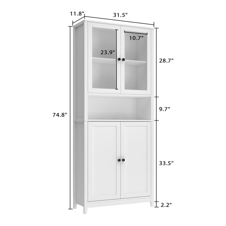 FUFU&GAGA White 74.8 in. H Storage Cabinet, Bookcase with 2-Large
