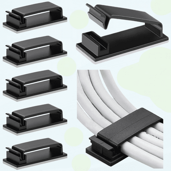 30 Pcs Self Adhesive Cable Clips, Cable Management Multipurpose Hooks Wire Holder Cable Hooks Clips Decoration Clips for Computer TV and Multi Cords Holder Under Desk (46 x 18 mm, Black)