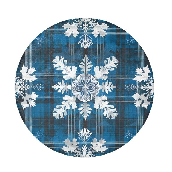 BZSMCE Snowflake Blue Plaid Pattern Round Fluffy Area Rug 32.2in Non-Slip Circular Shaggy Rug