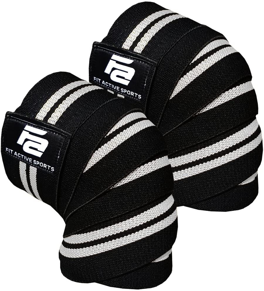 FIT ACTIVE SPORTS Weight Lifting SET Of 2 KNEE WRAPS Gym Powerlifting Support 