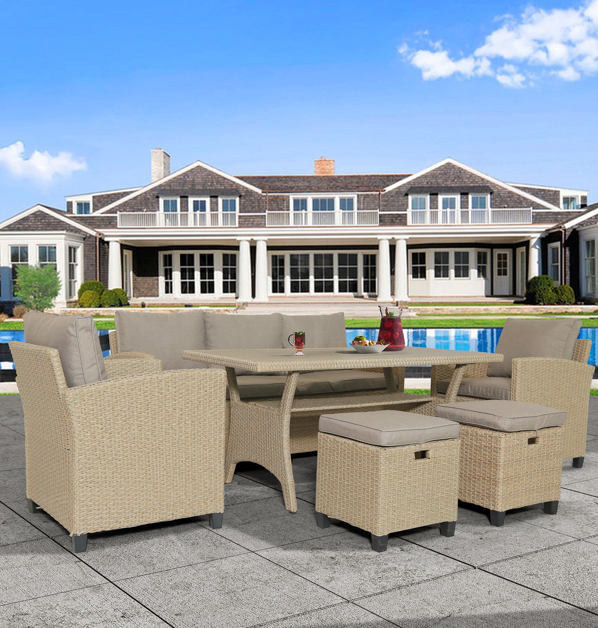 Outdoor Furniture Conversation Set, 6 Pieces Outdoor Sectional Sofa