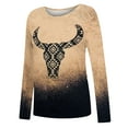 thumbnail image 4 of USSUMA Ladies Autumn Tunics Blouses, Elegant 2022 Bohemian Womens Blouses and Tops Dressy Plus Size Crewneck Long-Sleeve Shirt Junior Tee Tops Ombre Camouflage Graphic T Shirts Loose Fit, 4 of 5