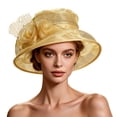 thumbnail image 2 of Church Dress Hat Flower Wide Brim Bridal Tea Party Wedding Hat for Women,Gold, 2 of 6