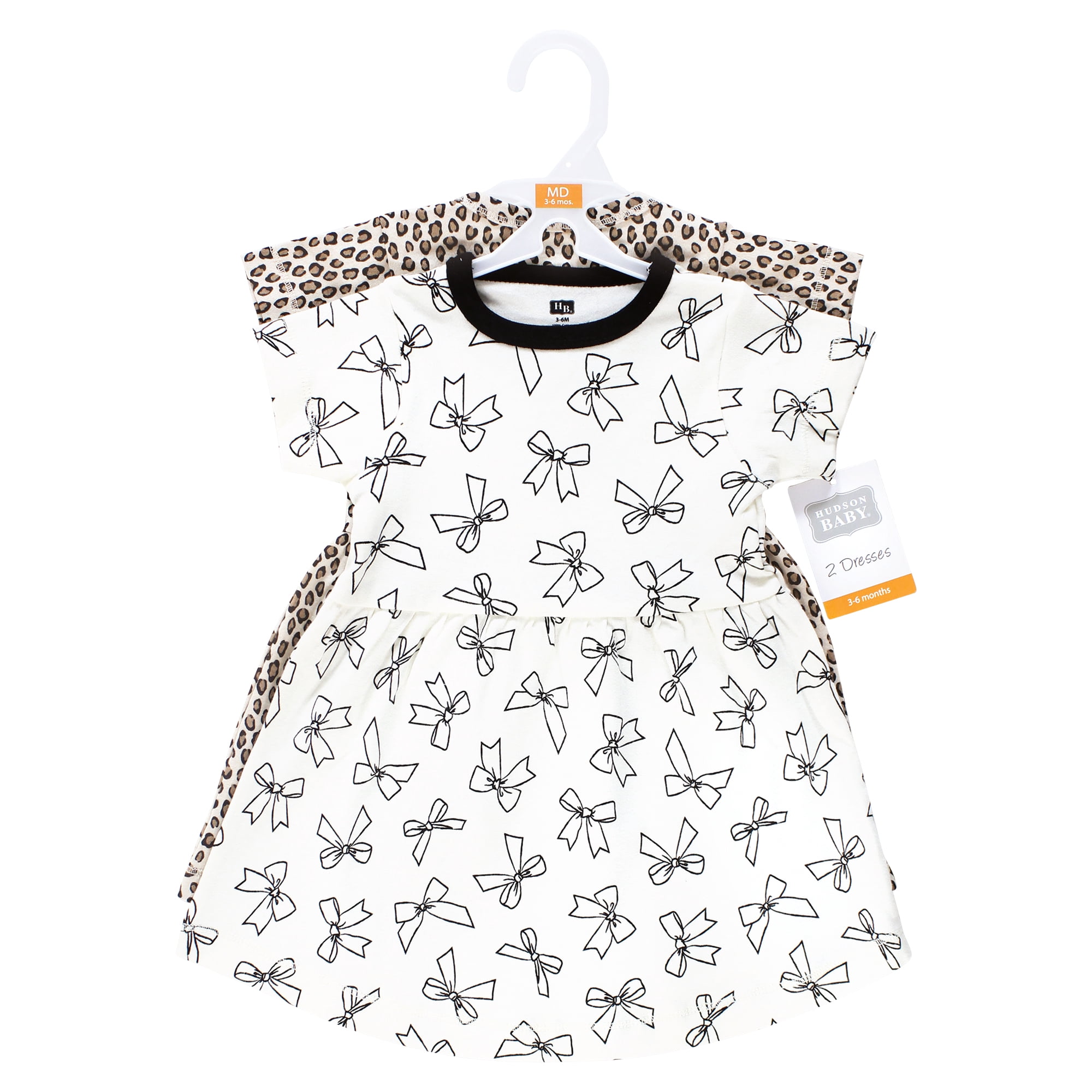 Hudson Baby Girls Cotton Dresses, Bows And Leopard, 3T