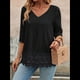 thumbnail image 4 of Camiseta de Verano con Cuello en V, 3/4, Estilo Retro, y con Bordado de Patchwork de Encaje Vintage para Mujer. Negro M, 4 of 10