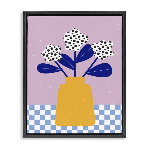 Stupell Industries Modern Abstract Dotted Flowers Black Floating Frame Canvas Art, 25 x 31, by Melissa Wang