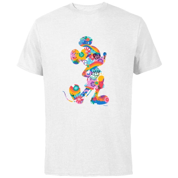 Disney Mickey Mouse Pride Pose Rainbow Icon Fill Doodles - Short Sleeve Cotton T-Shirt for Adults - Customized-White