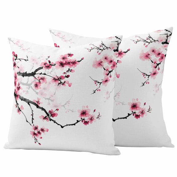 Outdoor Waterproof Pillow Covers Watercolor Pink Cherry Blossoms Decorative Throw Pillow Protectors,Pillowcase Cushion Cases for Patio Sofa Garden Couch,16x16in,Pack of 2