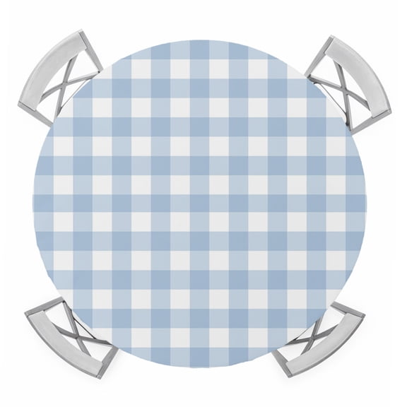 Light Blue Plaid Round Tablecloth for 45-54 Inch Tables, Fitted Table Cover with Elastic Edge, Modern Minimalist Country Waterproof Outdoor Table Cloth Protector for Patio Garden Dinner Picnic