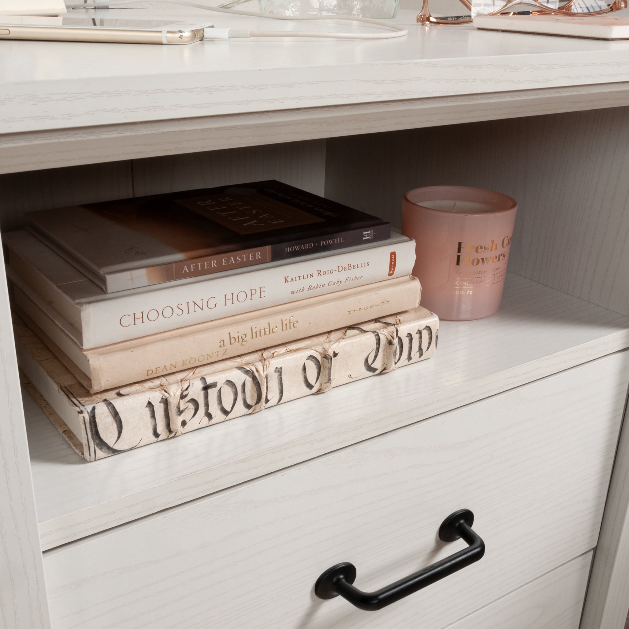 Mainstays Harrington 2 Drawer Nightstand, White Wood Finish