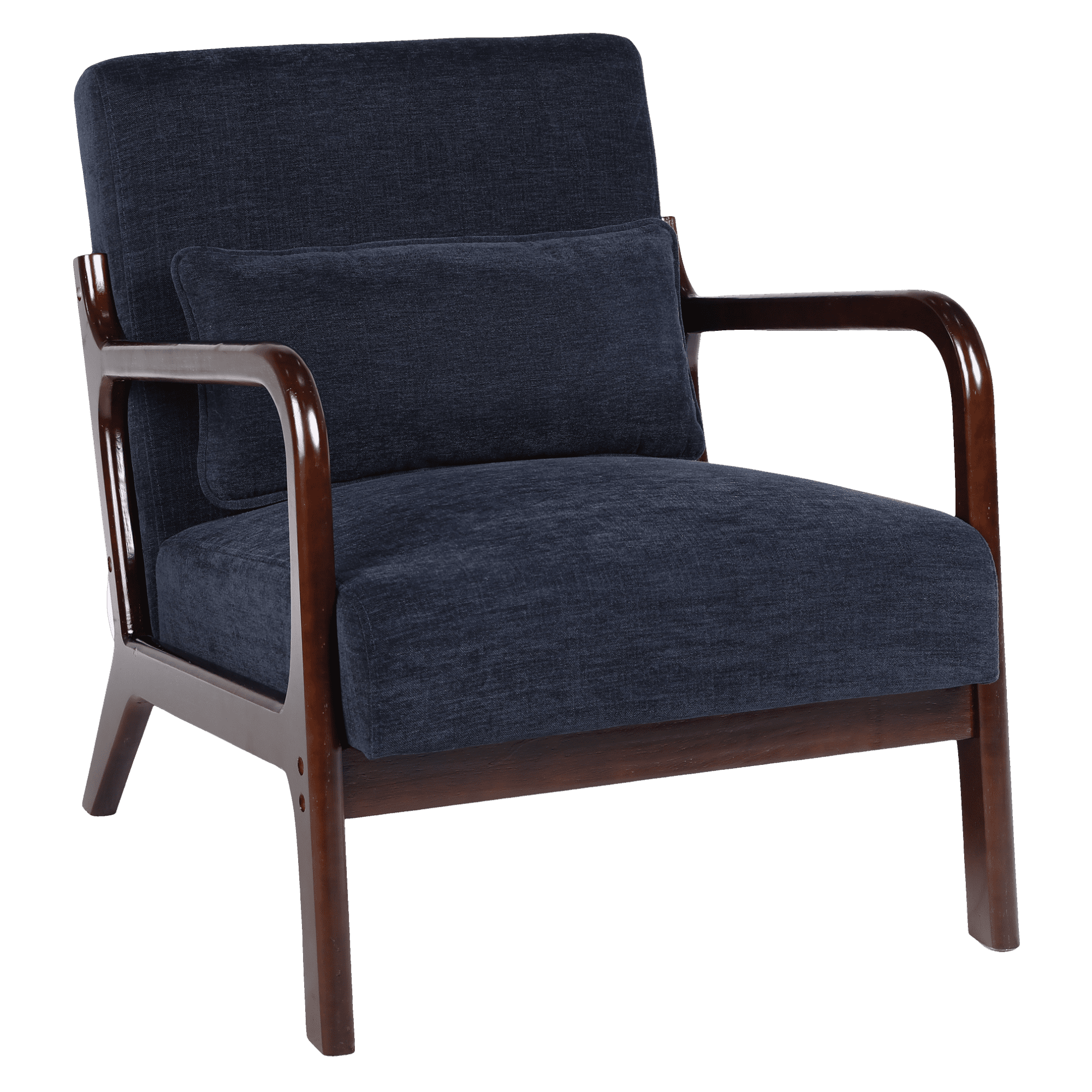 Leumius Accent Chair, Mid Century Modern Armchair with Solid Wood Frame and Detachable Lumbar Pillow for Living Room, Bedroom, Office Blue