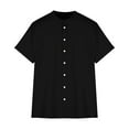 thumbnail image 3 of Vivianyo HD Short Sleeve Button Down Casual Tee for Men Summer European And American Men's Oversized Shirt Solid Color Short Sleeved Stand Up Collar Shirt Cotton Linen Top, 3 of 5
