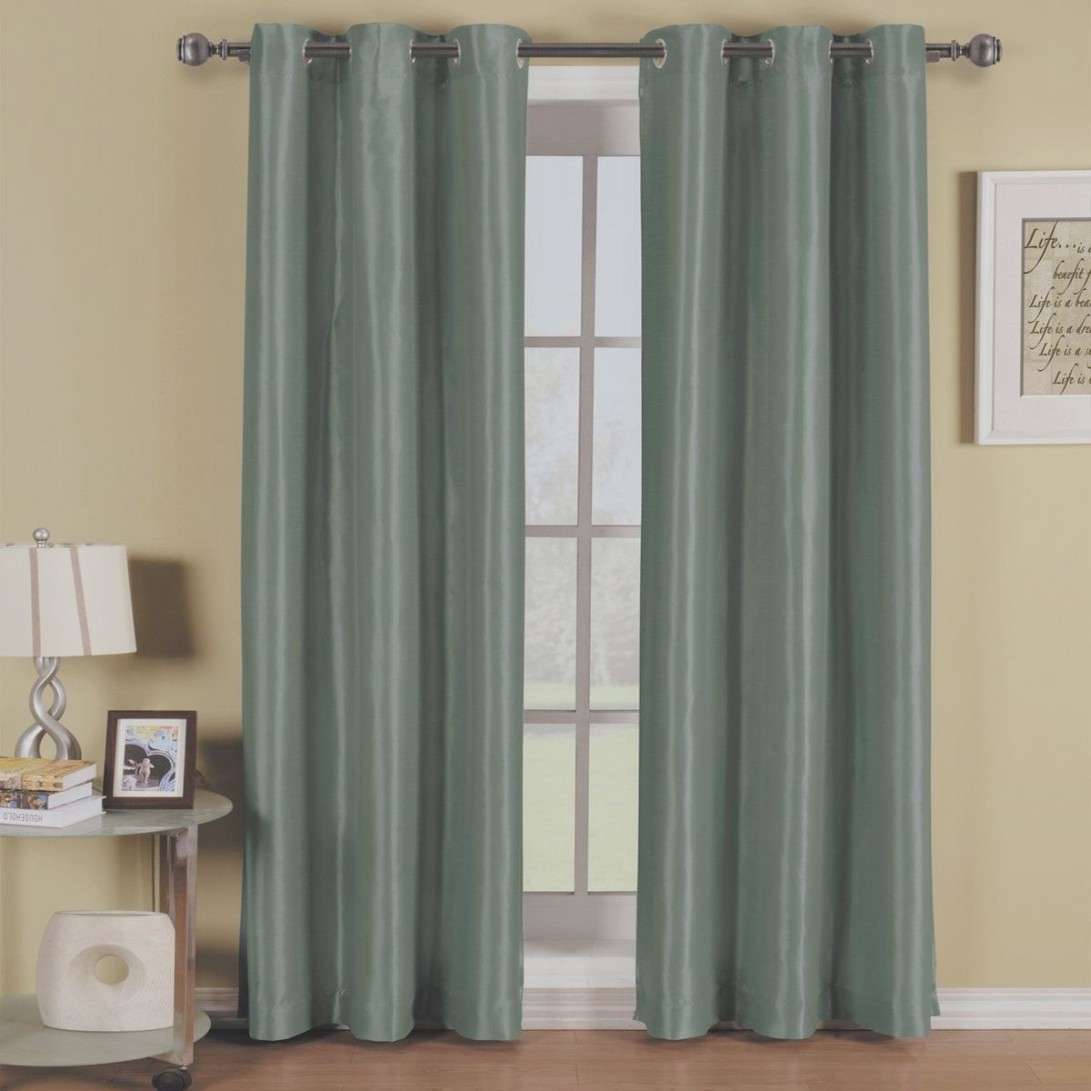 image: (#32) Hotel Quality SILVER Grommet Top, FAUX SILK  1 PANEL SLATE BLUE SOLID THERMAL FOAM LINED BLACKOUT HEAVY THICK WINDOW CURTAIN DRAPES  GROMMETS 108" LENGTH